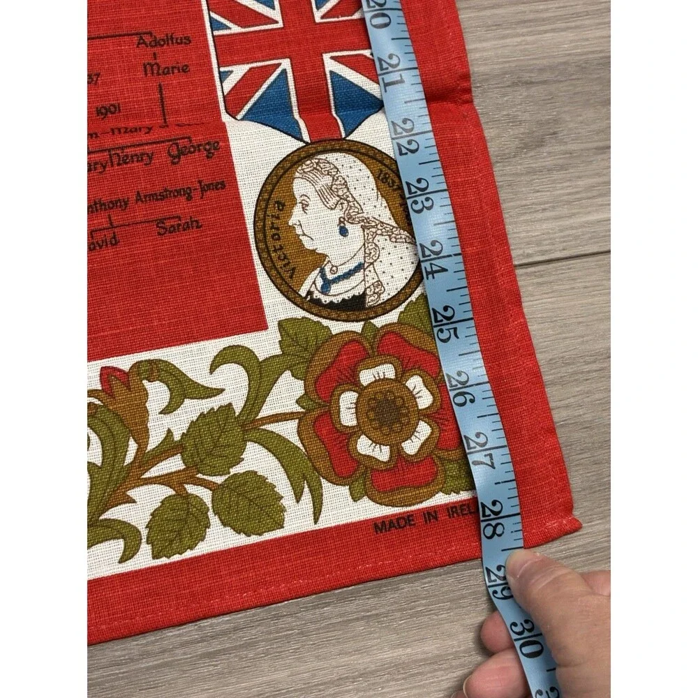 Vintage Irish Linen Tea Towel The Royal Lineage Towel Red White Blue